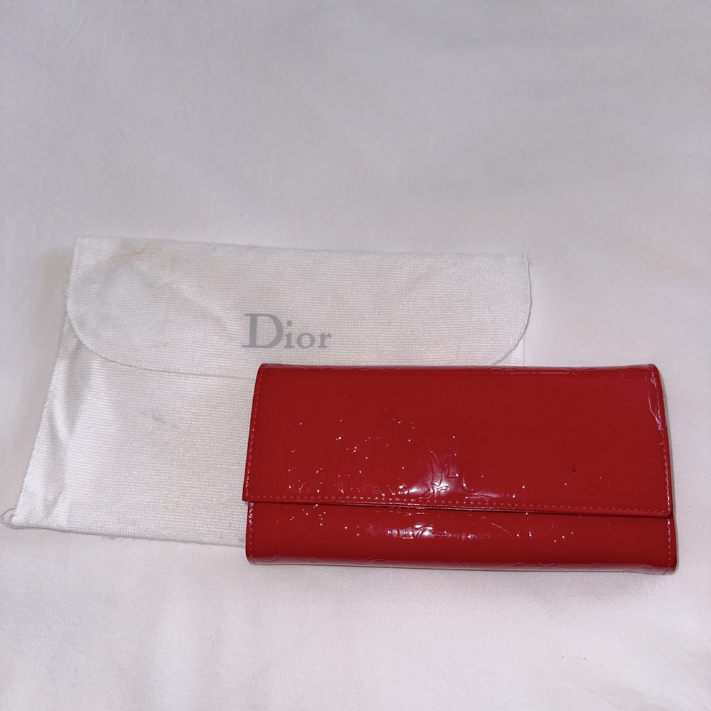 DIOR PURSE TROTTER CHAIN WALLET PATENT LEATHER Red